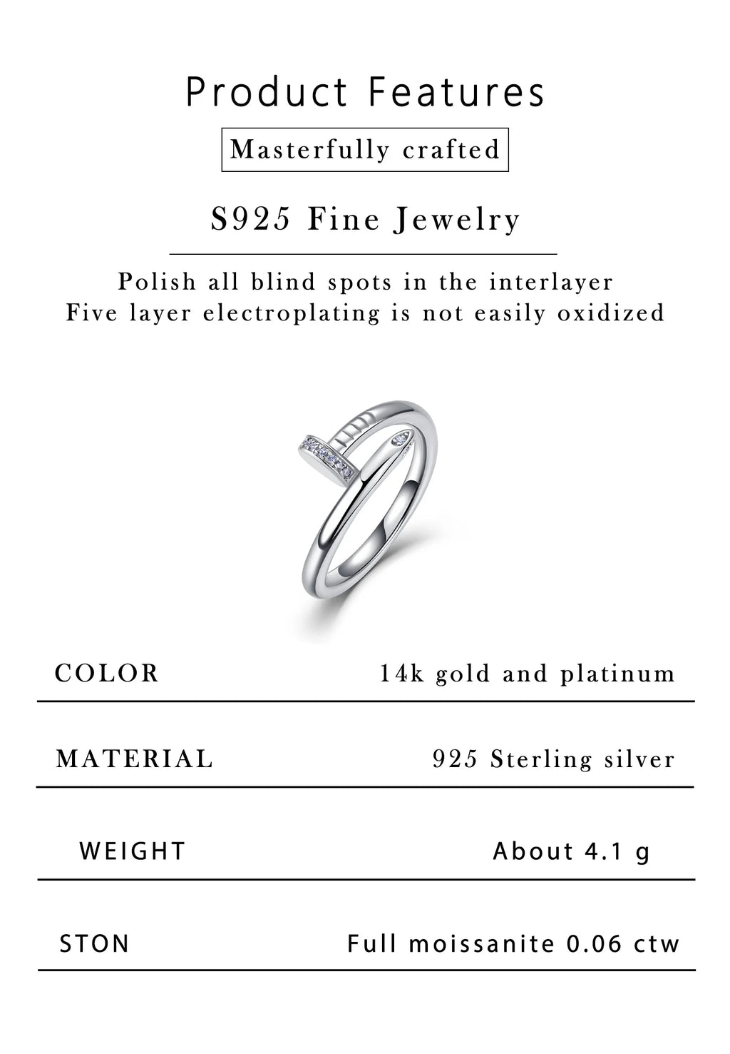 0.06CTW Moissanite Ring S925 Sterling Silver Stackable Finger Ring for Women Jewelry
