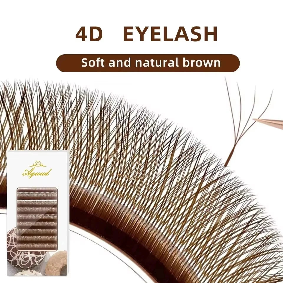 4D soft natural brown eyelash extensions with close-up fibers and product box