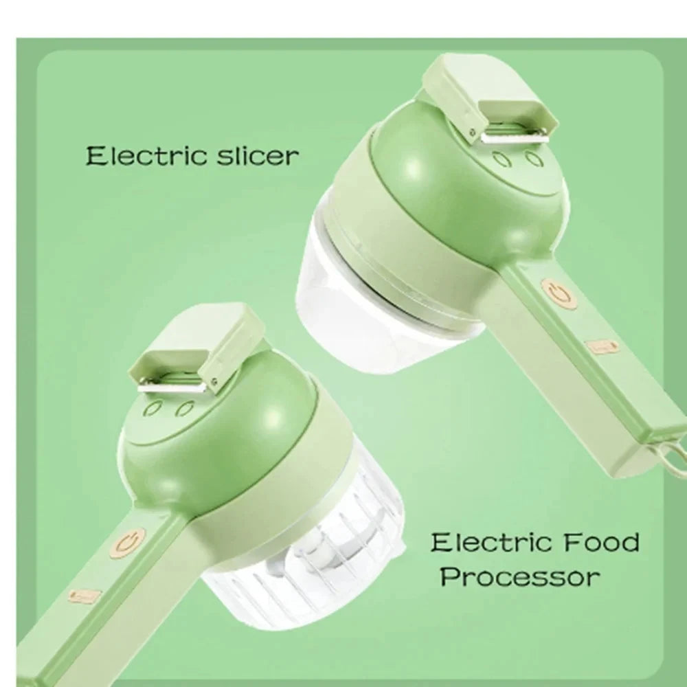 4 in 1 Handheld Electric Vegetable Cutter Wireless Food Processor Vegetable Slicer Set Pepper Garlic Mash Minced Cooking Gadgets