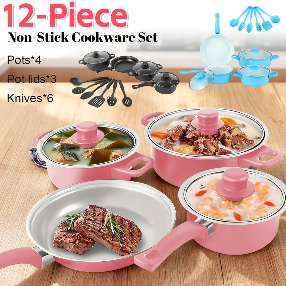 12-Piece Luxury Non-Stick Cookware Set Frying pan Casserole Dish Wok Skillet Versatile Stylish Durable Outdoor Set for All Types