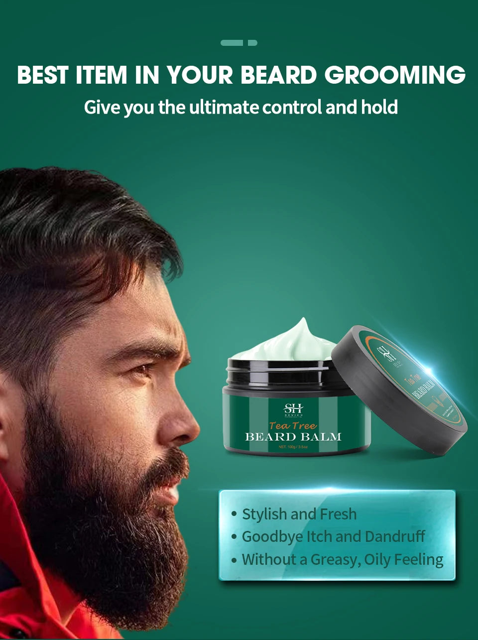 Natural Beard Balm Wax Tea Tree Beard Style Cream Soften Moisturize Thicken Professional Mustache Cream Beard Care For Gentlemen