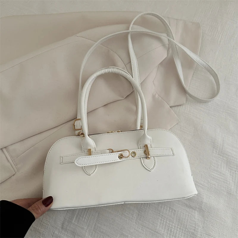 Modern  Shaped Women's Handbag Crossbody Commuter Bag Fashionable Retro Bowling Bag Soft Handle Polyester