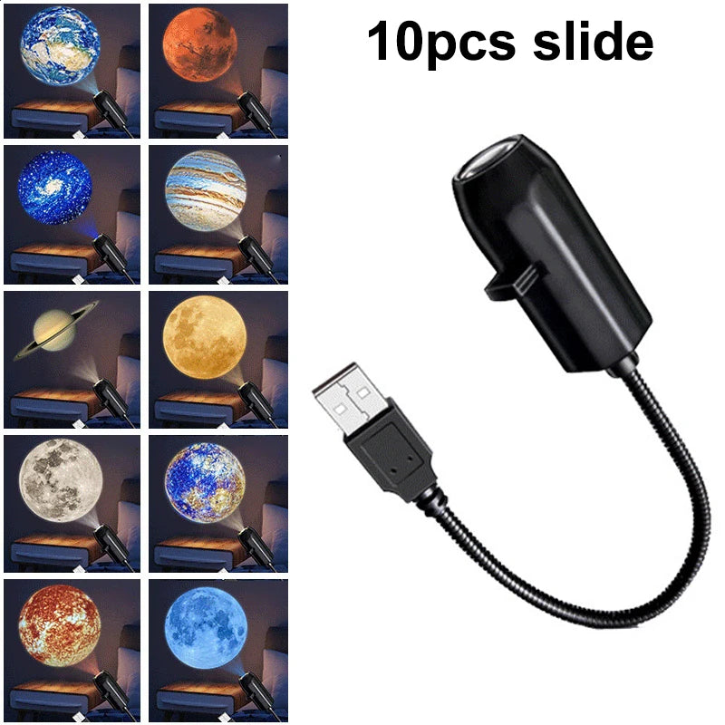 USB star projector with 10 planet and galaxy light slides for room decor