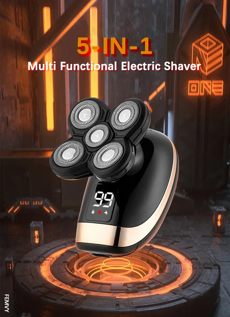 5 In 1 Electric Shaver For Men Bald Head Hair Clipper Nose Trimmer 5D Floating Blade Head Shaving Beard Knife Rechargeable Razor