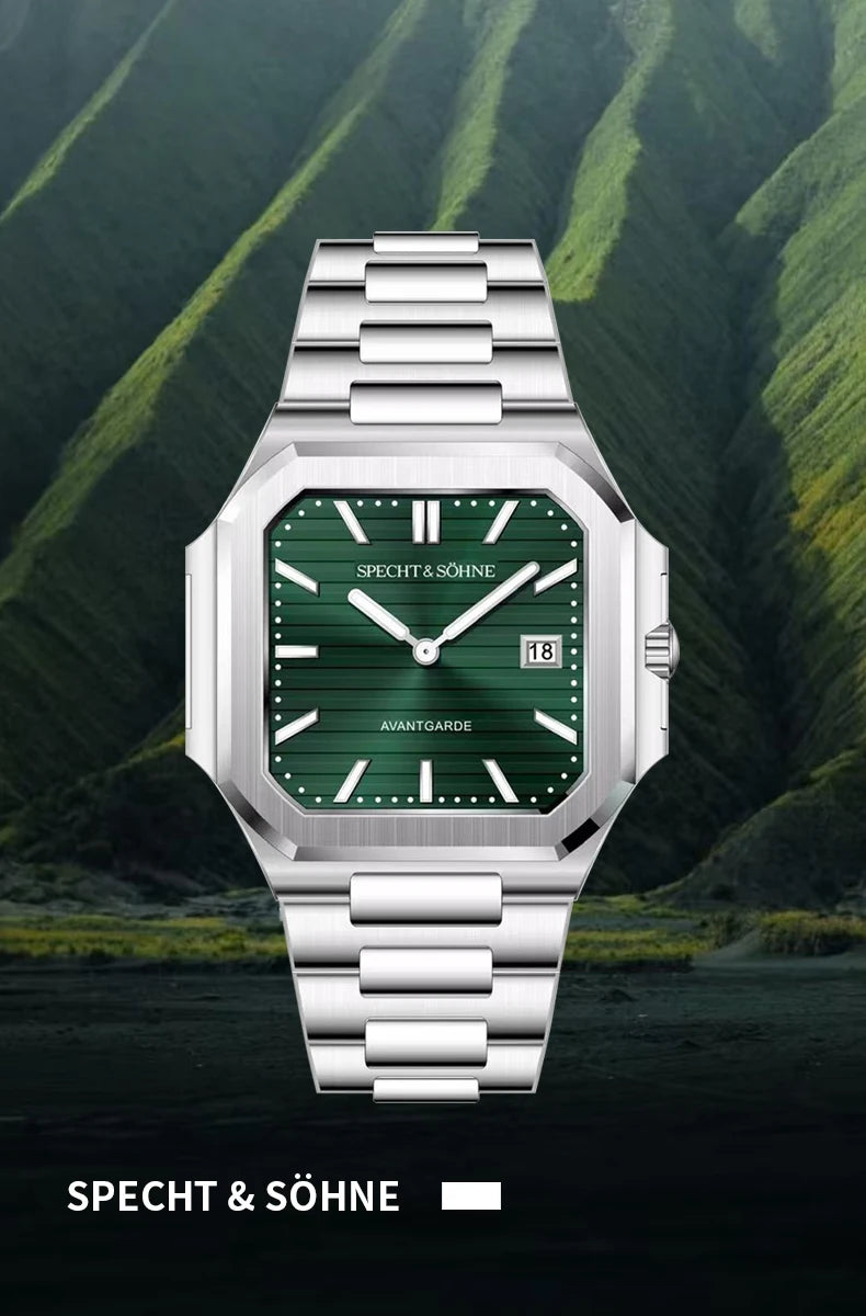 2025 Specht & Söhne New Hot Selling Ultrathin Cubic Watch For Men Quartz Wristwatch Sapphire Green Color Luminous Waterproof