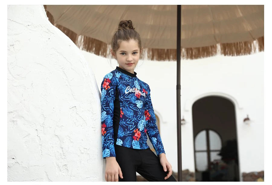 Girls Swimming Suit Children's Swimwear Three-Piece Set Quick Dry Sun Protection Large Size Polyester Fiber Student Girl