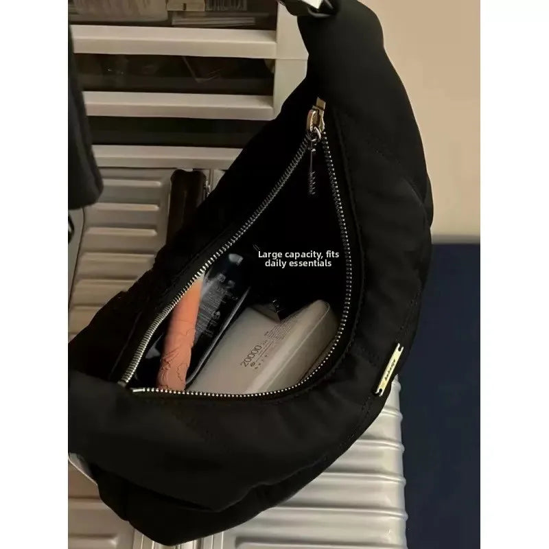 Retro Black Cloud Handbag Women's Shoulder Bag Crescent Bag Underarm Bag Fashionable Nylon Pure Color Casual Crossbody Bag