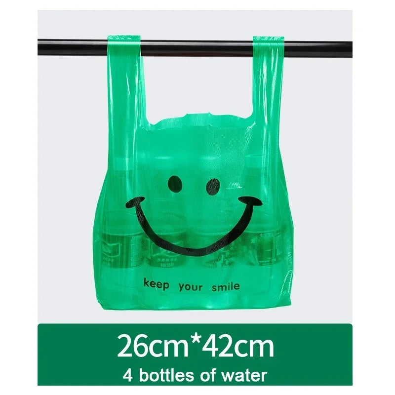 200-50Pcs Plastic Shopping Bags with Handle  3 Sizes Supermarket Shopping Convenient Reusable Bag Kitchen Storage Plastic Bag