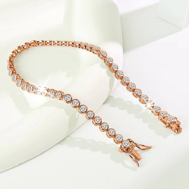 Trendy 3mm Lab Diamond Bangle Bracelet 18K Rose Gold Engagement Wedding Bracelets for Women Bridal Tennis Party Jewelry