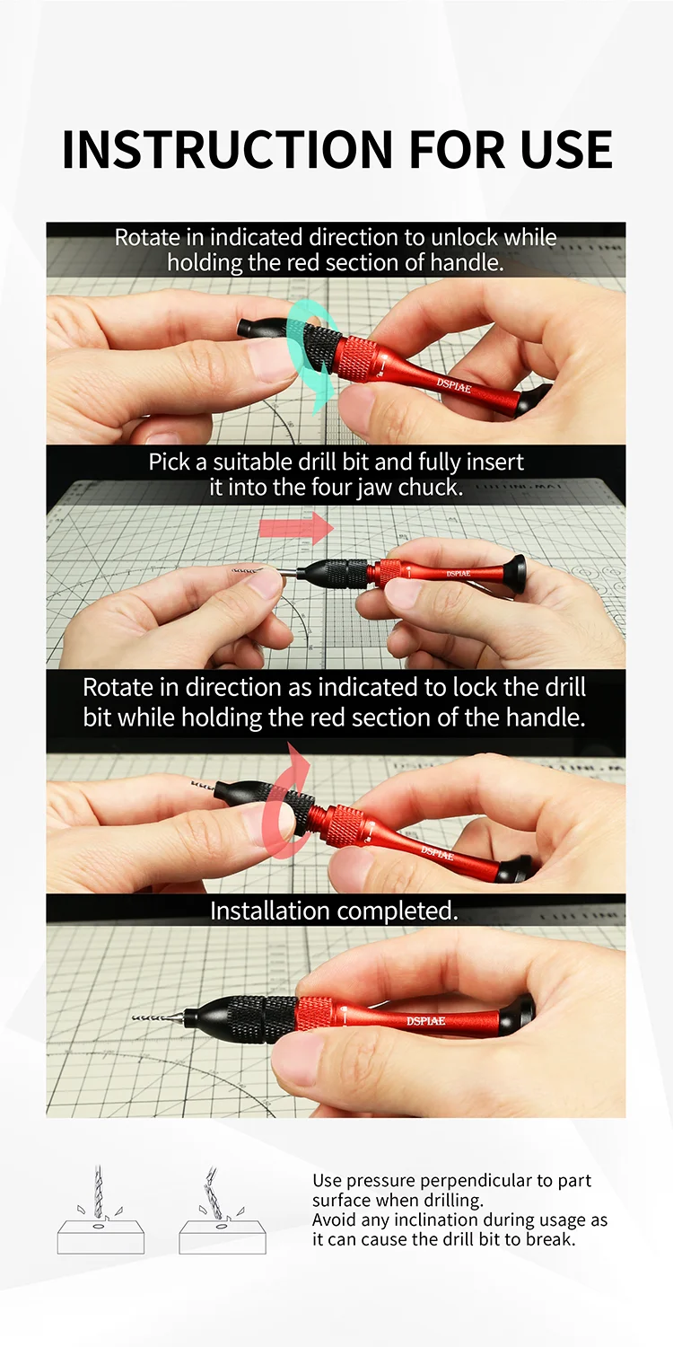 DSPIAE AT-SHD Precision Hand Drill Set For Hobby DIY Model Making Tool Aluminum Alloy Red