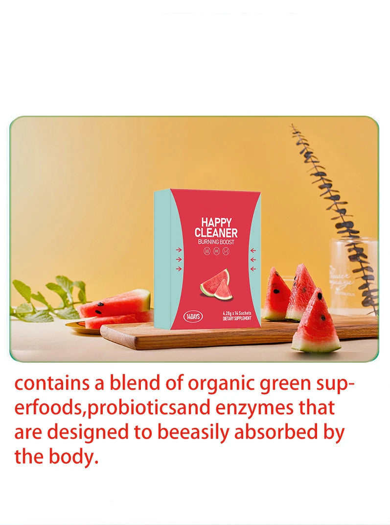 Happy Cleaner Powder – Sugar-Free Watermelon Drink Mix, Antioxidant & Digestion Support, Vegan, Non-GMO, Gluten-Free, 14 Packs