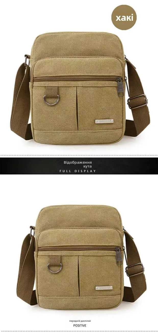 Casual Canvas Shoulder Bag for Men Business Crossbody Small Backpack Soft Handle Zipper Closure Leisure Style Mid-Year New