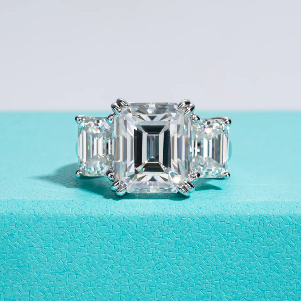 AnuJewel 12cttw Emerald Cut D Color Moissanite Engagement Ring For Women 925 Sterling Silver 3 Stone Ring Jewelry Wholesale