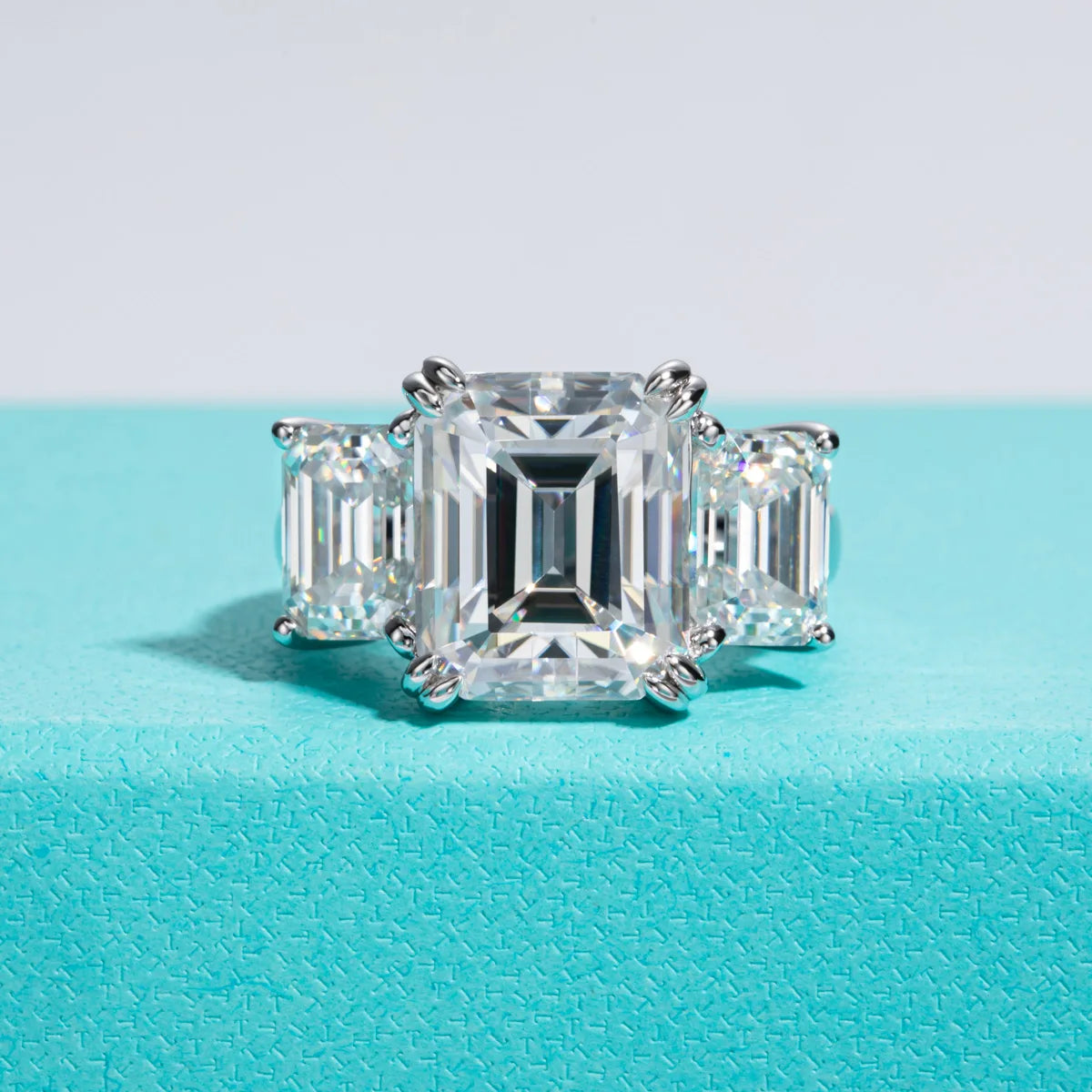 AnuJewel 12cttw Emerald Cut D Color Moissanite Engagement Ring For Women 925 Sterling Silver 3 Stone Ring Jewelry Wholesale