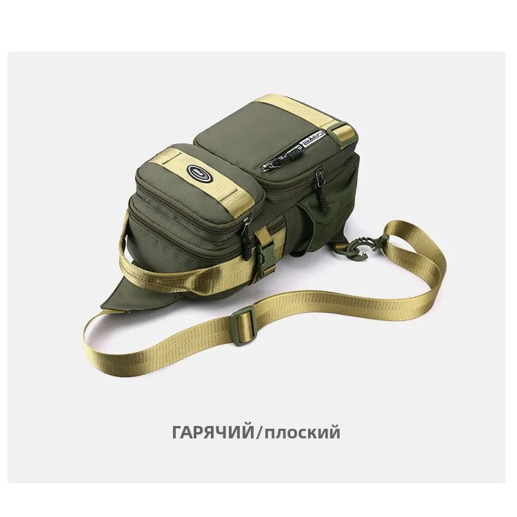 Fashionable Men's Crossbody Bag Student Casual Waist Bag Nylon Material Zipper Closure Soft Handle Multi-Compartment Pack