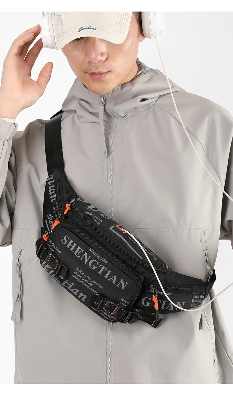 Summer Large Capacity Waterproof Nylon Sports Crossbody Bag for Men Casual Outdoor Leisure Mobile Phone Bag Trendy Sports Wai...