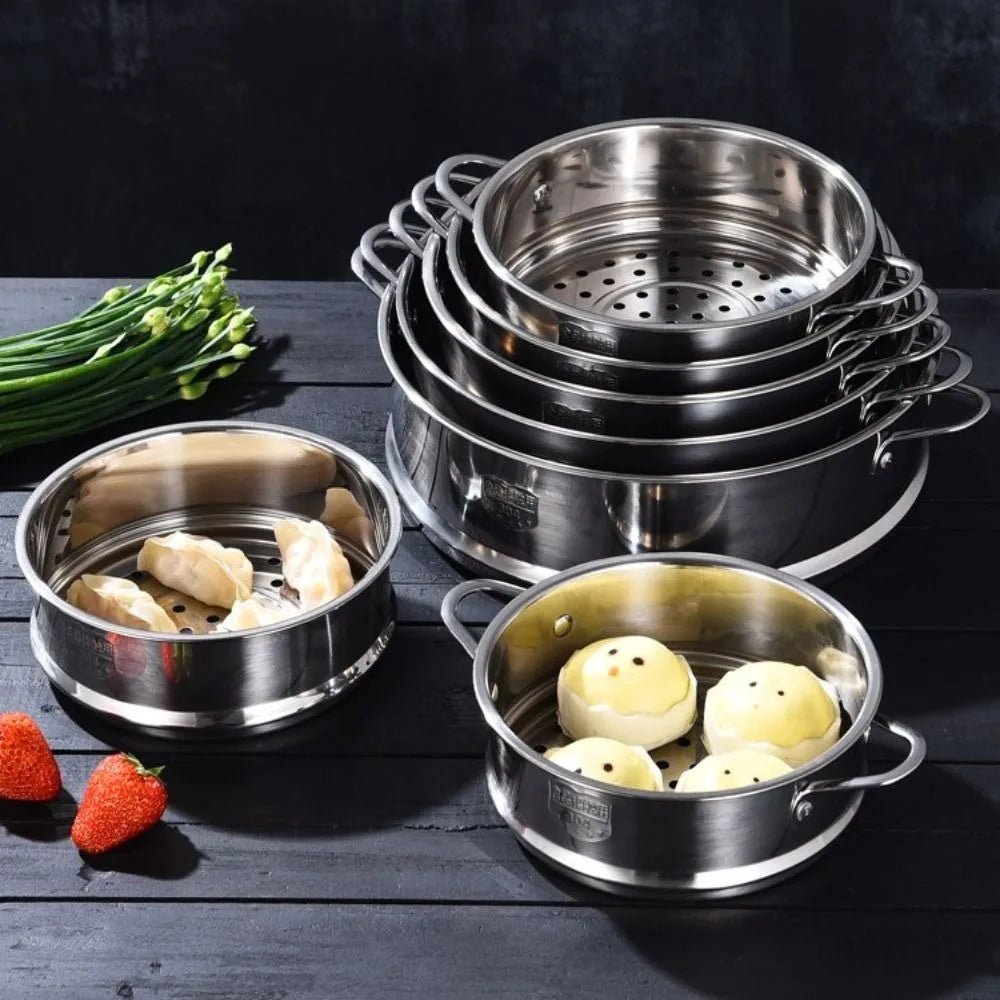 New 304 Stainless Steel Steamer Basket Thickened 16-32cm Food Steam Rack Generic Safe Material Drain Basket Home Cooking