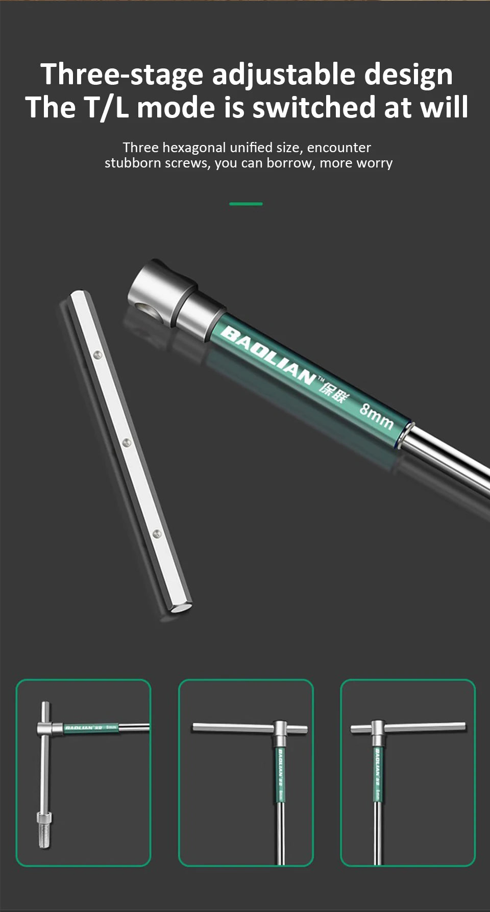 T/L Torx Screwdriver T-Type Allen Hex Wrench 2/2.5/3/3.5/4/4.5/5/6/8/10MM Extended T-Type Chrome Spanner Socket Wrench Hand Tool