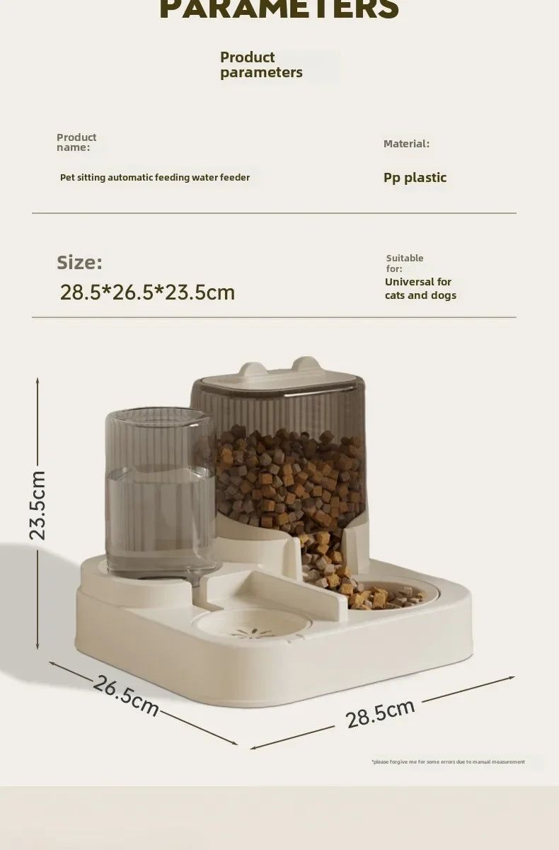 1EE 1Automatic Cat Feeder & Water Fountain Set - Food Grade Plastic - for Cats & Dogs - Gravity Feed Design