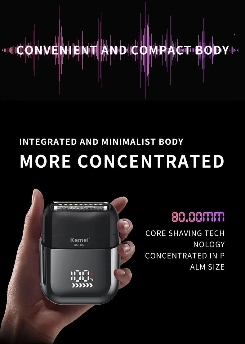 Kemei Foil Shaver Electric Razor for Men's Face Compact Travel Shavers Waterproof Close Shave Trimmer USB-C Rechargeable Gifts