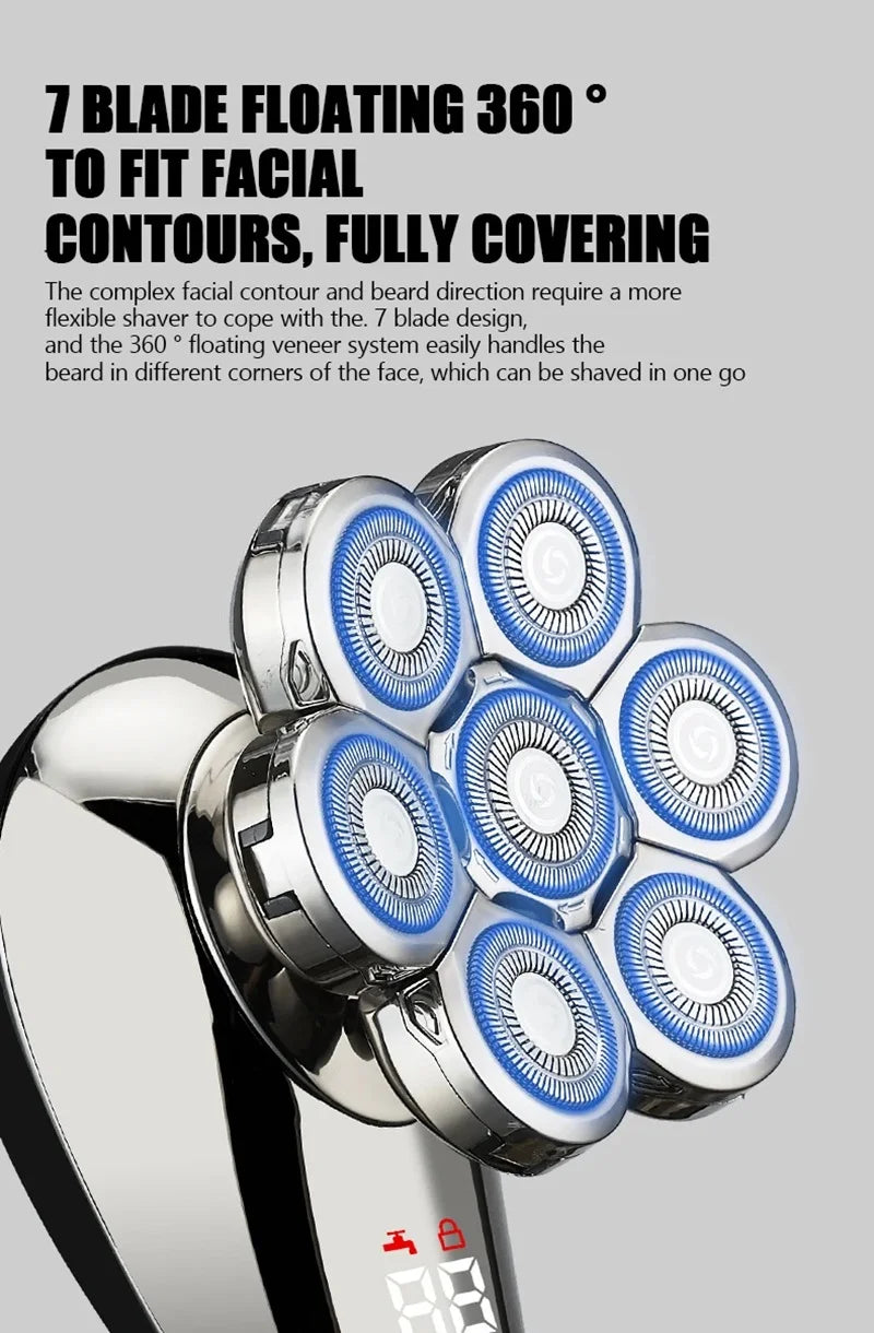 5 In 1 Electric Shaver For Men Bald Head Hair Clipper Nose Trimmer 7D Floating Blade Head Shaving Beard Knife Rechargeable Razor