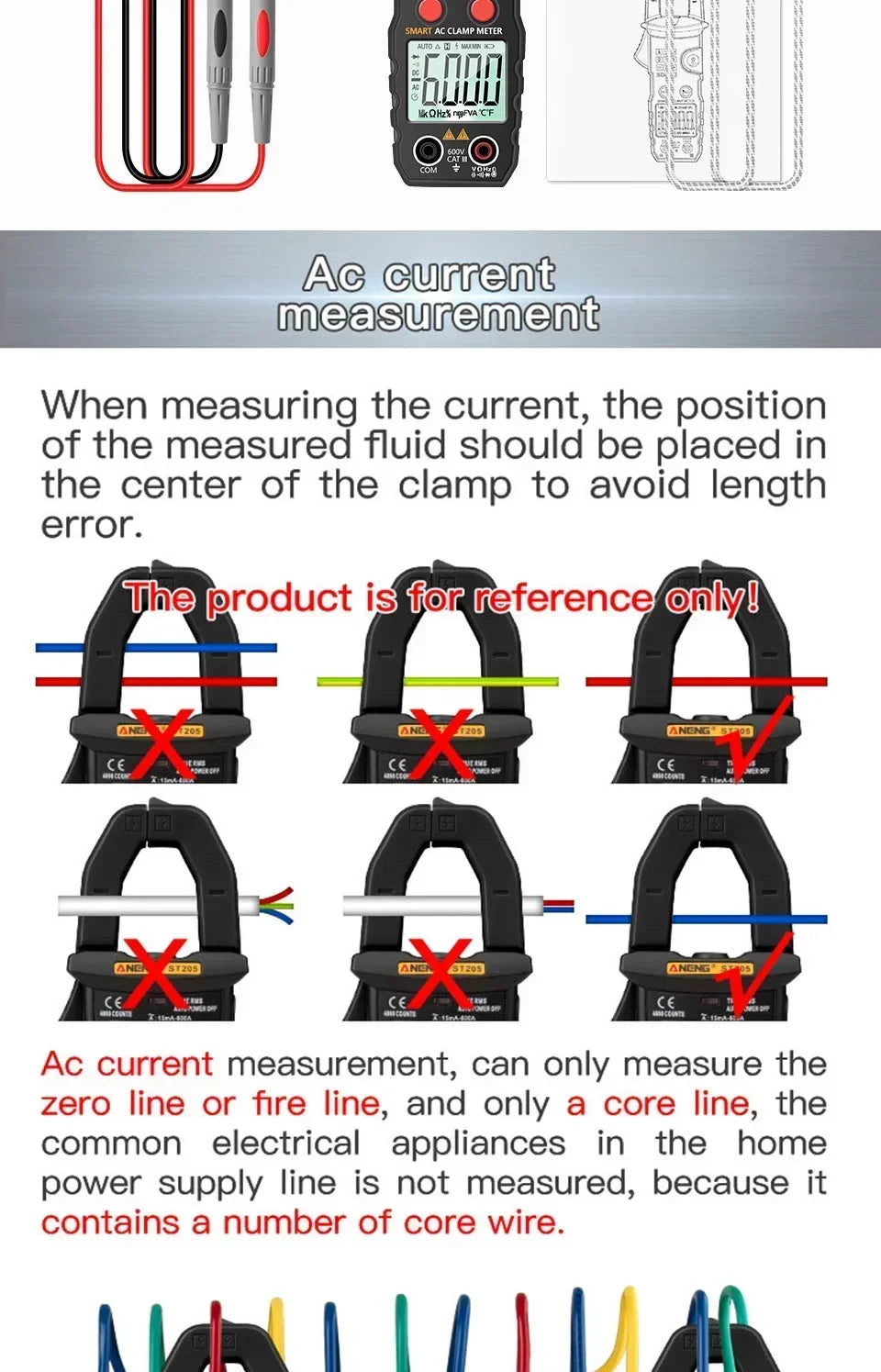 ANENG ST184 Digital Multimeter Clamp Meter True RMS Voltage Current Ohm Test+B15 Induction Tester Pen Electrician Detection Tool