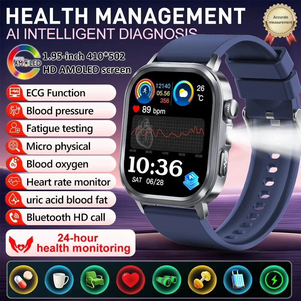 2025Nursing Level Uric Acid Blood lipids Smart Watch Men Blood Pressure ECG+PPG Clock Body Analysis Voice Call Health Smartwatch
