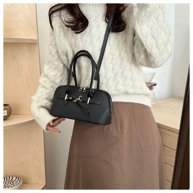 Modern  Shaped Women's Handbag Crossbody Commuter Bag Fashionable Retro Bowling Bag Soft Handle Polyester
