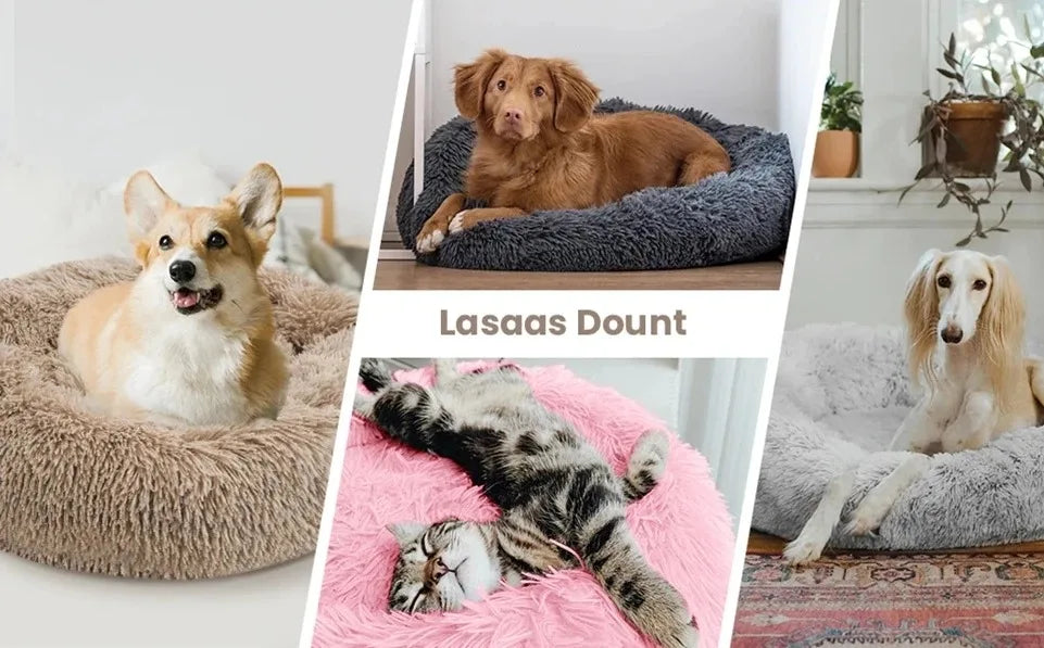 40-90cm Soft Large Cat Bed Round Warm Winter Plush Medium Dog Sofa Bed Full Filling Small Dog House Soft Cat Kennel Accessories