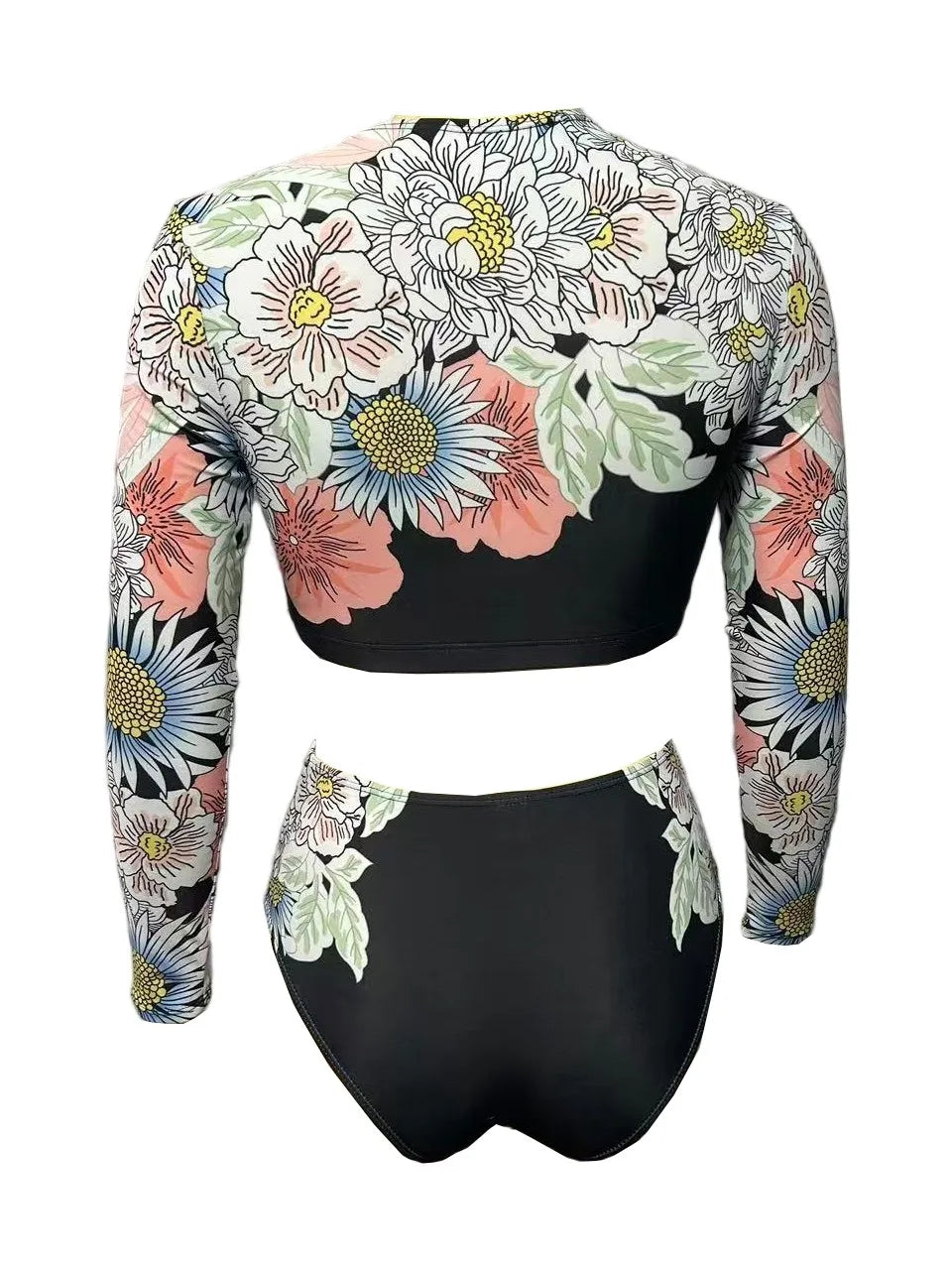 2026 Long Sleeve Two Pieces Surfing Swimsuit Floral Print Swimwear Women Rashguard Diving Clothes Bathing Swim Suit Beachwear