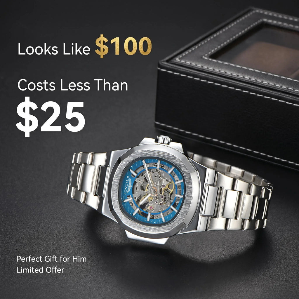 LONGLUX Men automatic mechanical watch luxury watches waterproof skeleton business cheap wholesale stainless steel gift watch