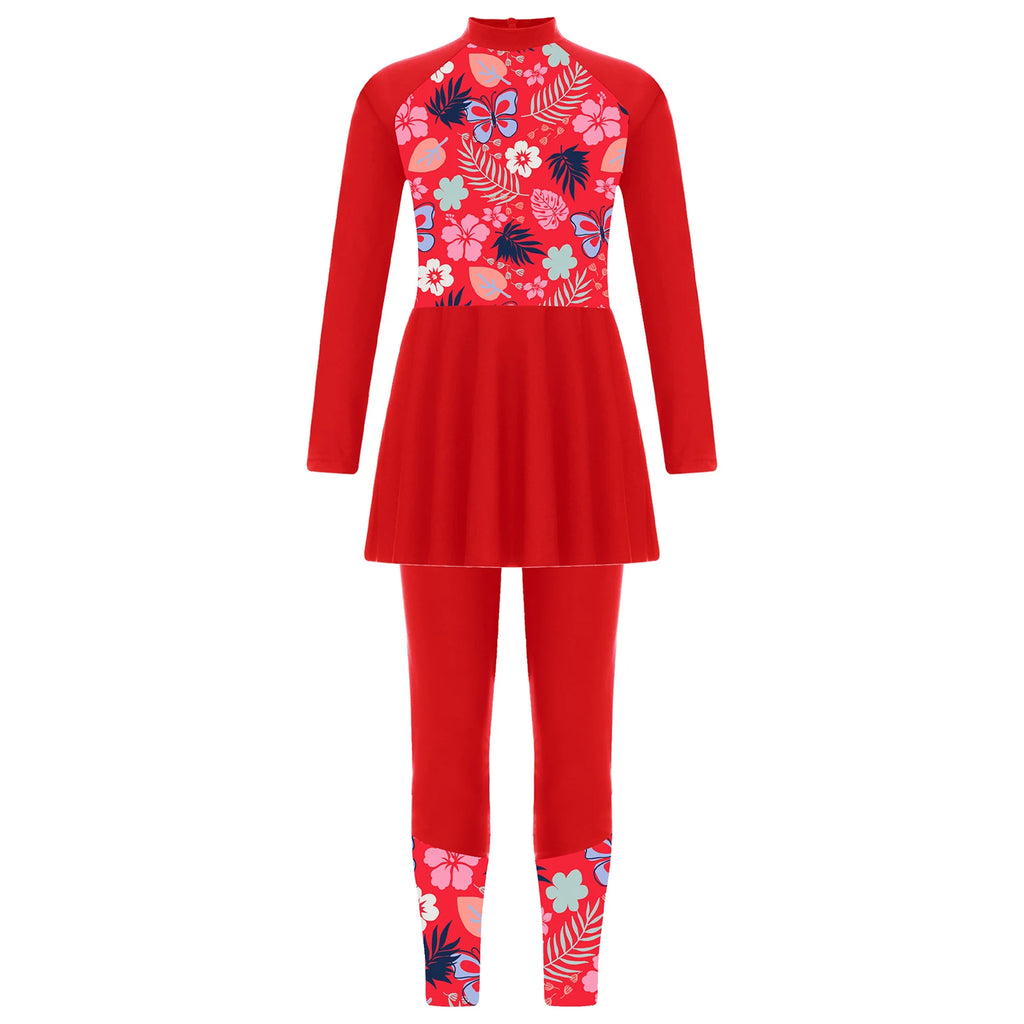 Girls Swimsuits 2 Piece Rash Guard Set UPF 50 Sun Protection Long Sleeve Swim Dress with Leggings Kids Full Body Cover Beachwear