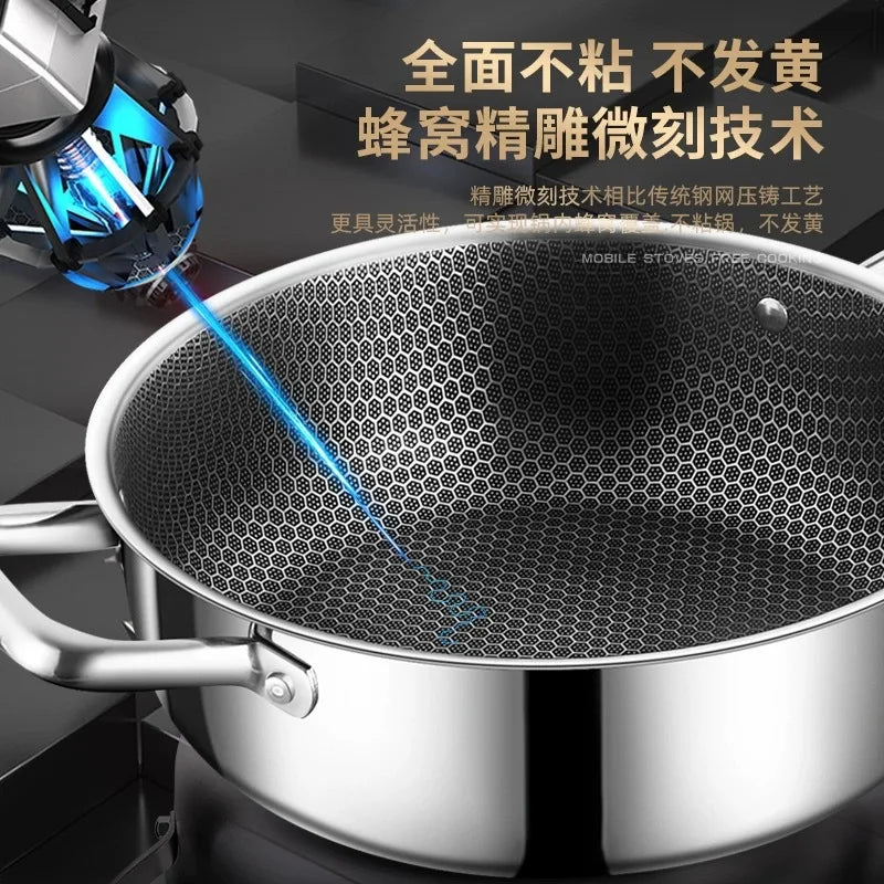 Stainless steel soup pot honeycomb non stick pot no oil fume household hot pot induction cooker gas stove universal