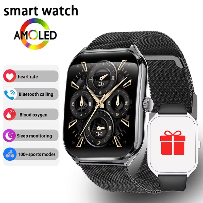 2026 New Ultra Thin AMOLED Smart Watch Men 386*448HD Screen Fashion Women Sports Bracelet BT Calling Waterproof Smartwatch gift
