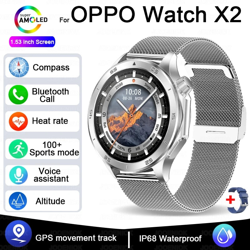 For OPPO Watch X Smart Watch Men High-end Business Men Bluetooth Call IP68 Waterproof Fitness Tracker Smartwatch Man 2025 New