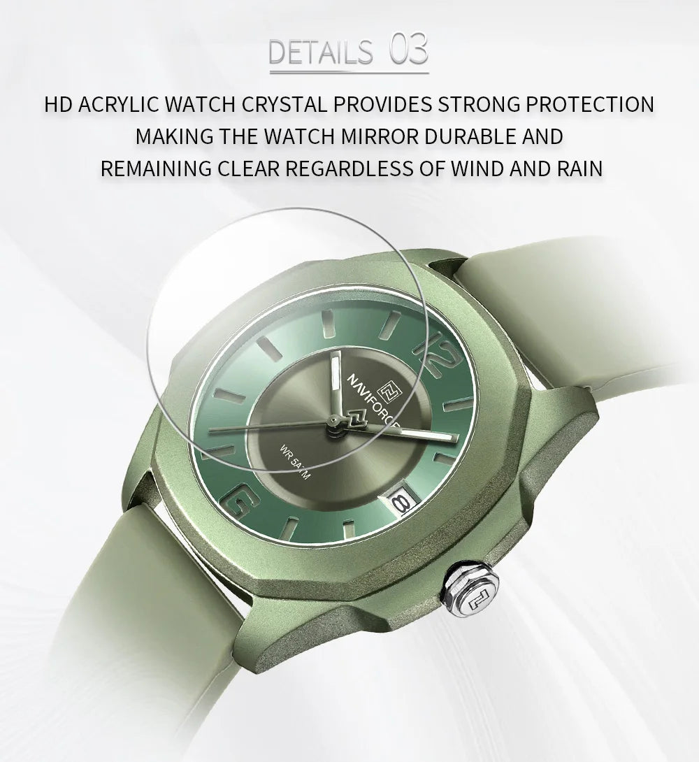 NAVIFORCE Sports Casual Watches for Woman Soft Silicone Strap Classic Fashion 30m Waterproof Date Display Ladies Gift Wristwatch