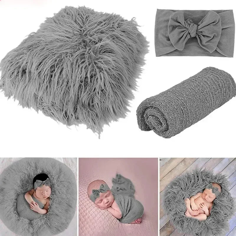 3PCS Newborn Baby Photography Props Blanket Wraps Set Photo Mat Blanket for Baby Boys and Girls Long Ripple Wrap  Fotografia