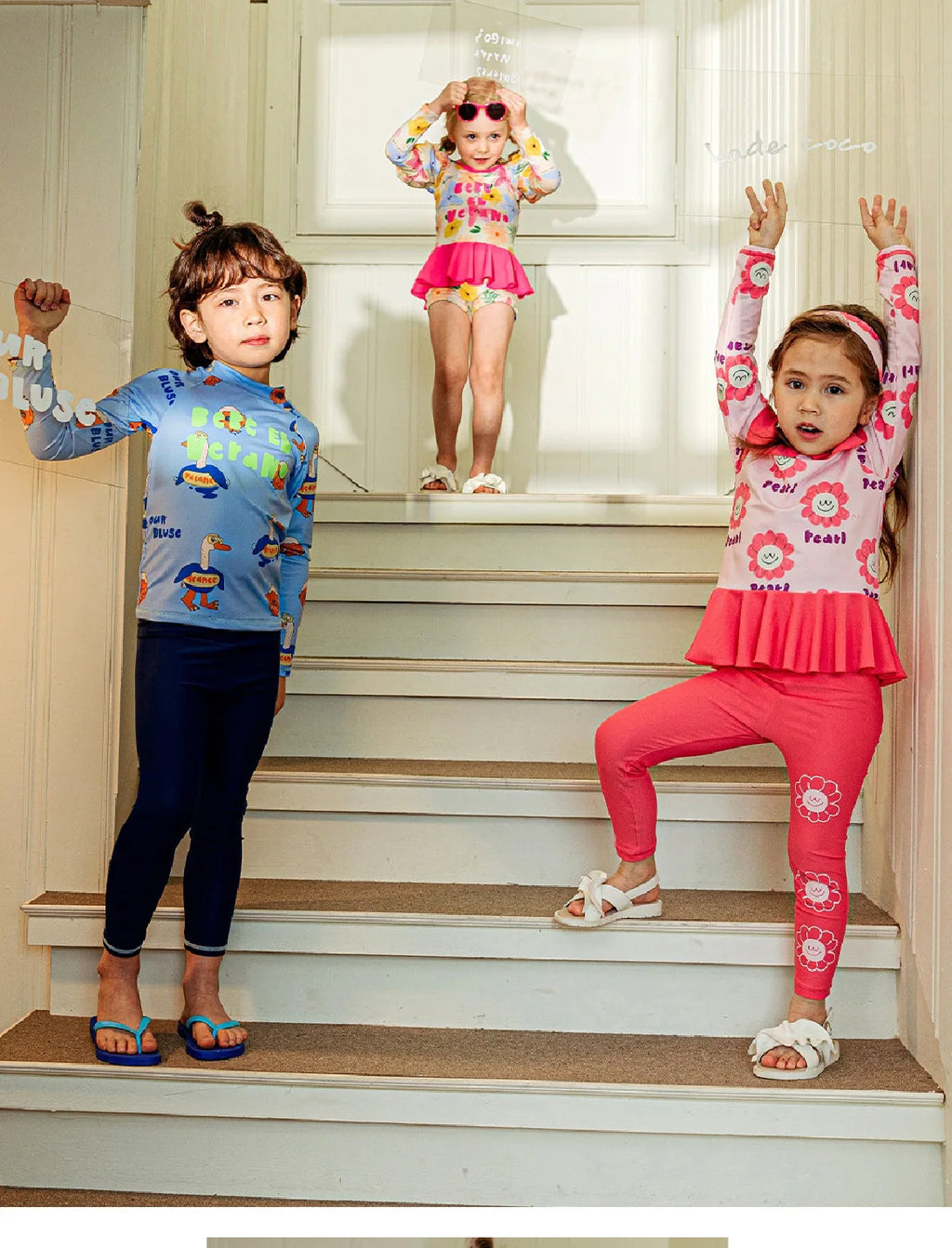 Swimming Suit for Girls Boys Cute Printed Long Sleeve Trousers Beach Swimwear for Kids Quick-dry Swimdress