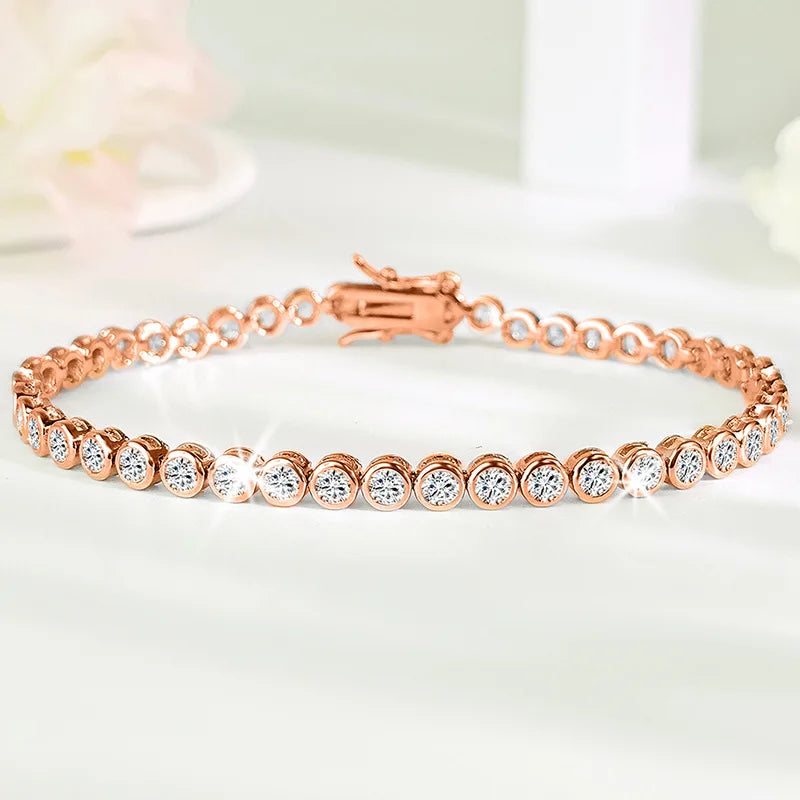 Trendy 3mm Lab Diamond Bangle Bracelet 18K Rose Gold Engagement Wedding Bracelets for Women Bridal Tennis Party Jewelry