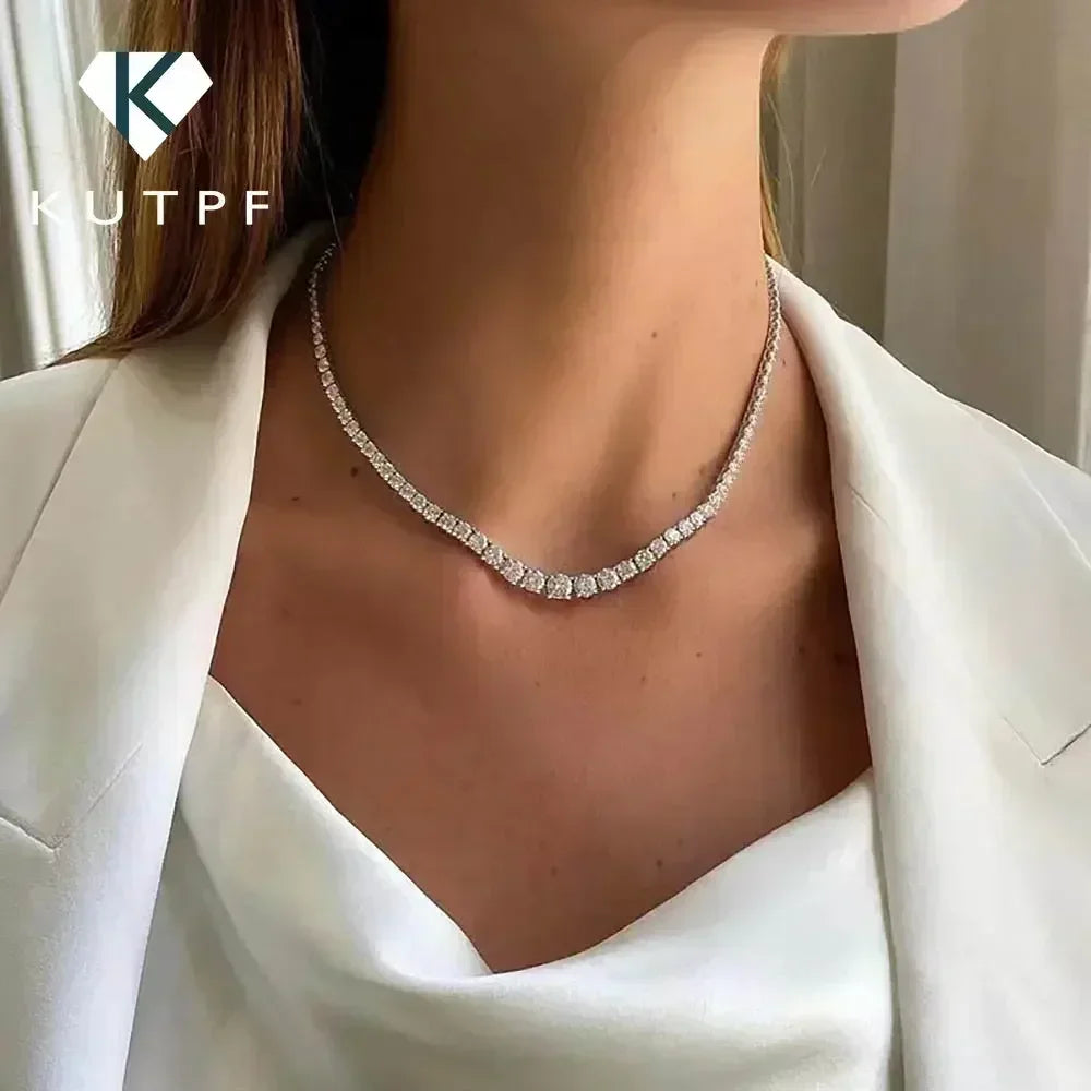 Riviera Necklaces Full Moissanite Tennis Necklace for Women 925 Sterling Silver Size Gradient Diamond Choker with Certificate