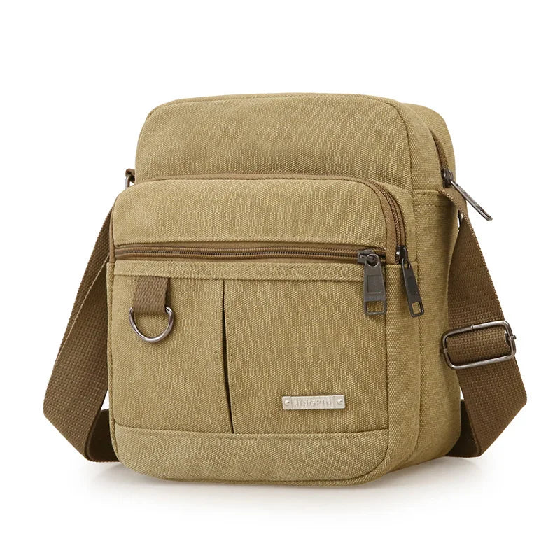 Casual Canvas Shoulder Bag for Men Business Crossbody Small Backpack Soft Handle Zipper Closure Leisure Style Mid-Year New