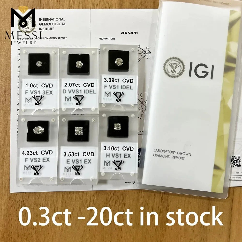 Messi Jewelry With IGI GIA Certificate Lab Grown Diamonds 0.3ct 0.5ct 0.8ct 1ct 1.5ct 2ct 3ct CVD HPHT Laboratory Diamond