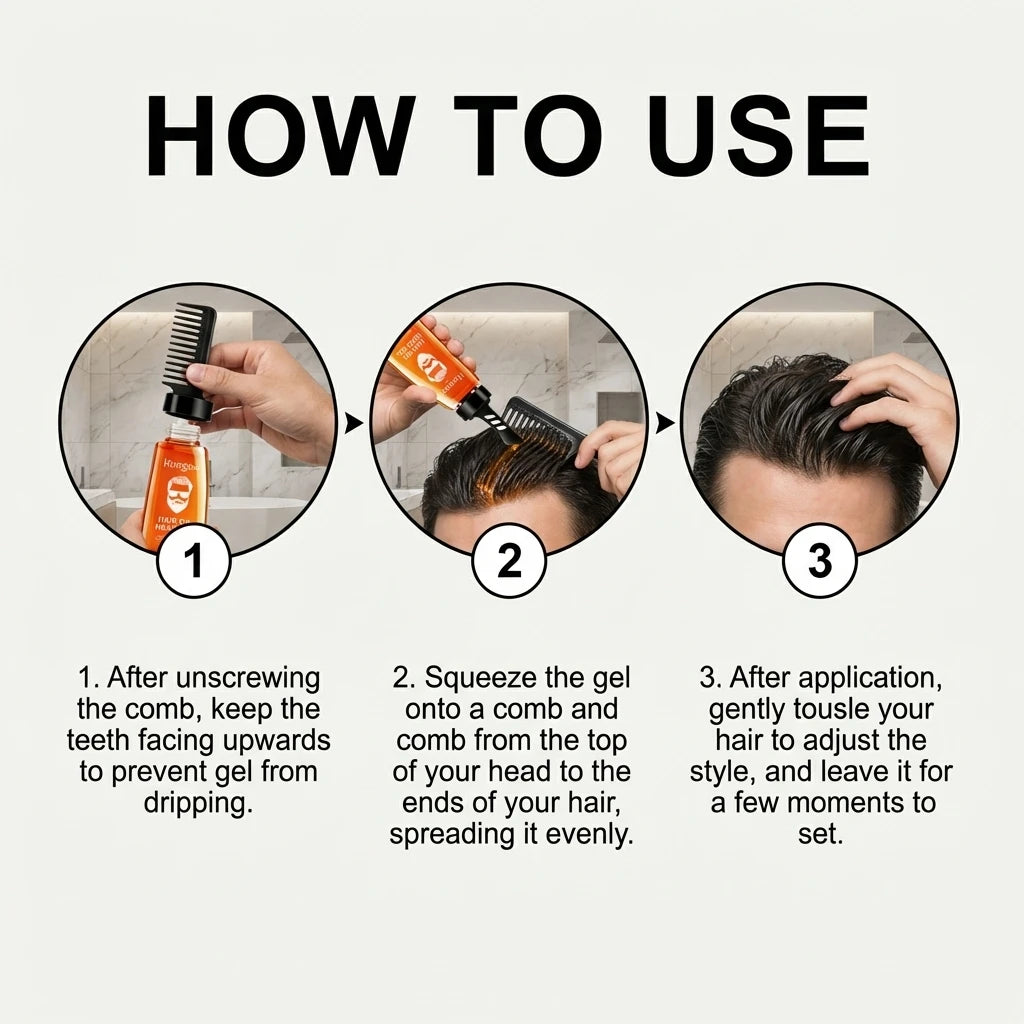 2 In 1 Men's Hair Styling Gel With Wide Tooth Comb Long-Lasting Fluffy Strong Hold Add Shine No-Greasy Hair Styling Oil Pomade