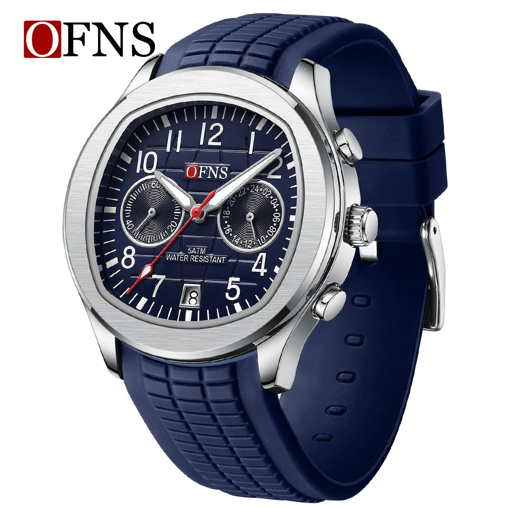 OFNS 8020 Fashion Men's Quartz Watch Double Hole Five Needle Waterproof Luminous Calendar Business Men's Quartz Watch