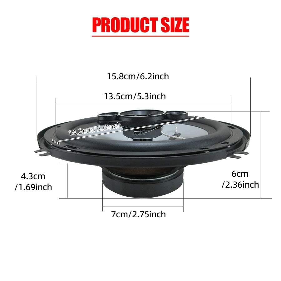 2PCS 6 Inch HiFi Coaxial Subwoofer 1300W (2*650W) Car Automotive Audio Music Stereo 12V Full Range Frequency Car Speaker Woofer