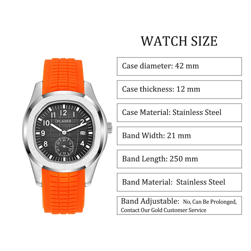 Fashion Watch Men Classic Orange Grenade Dial Minimalist Wristwatch Sport Silicone Strap Dive Auto Date Men's Watches Hot Sale