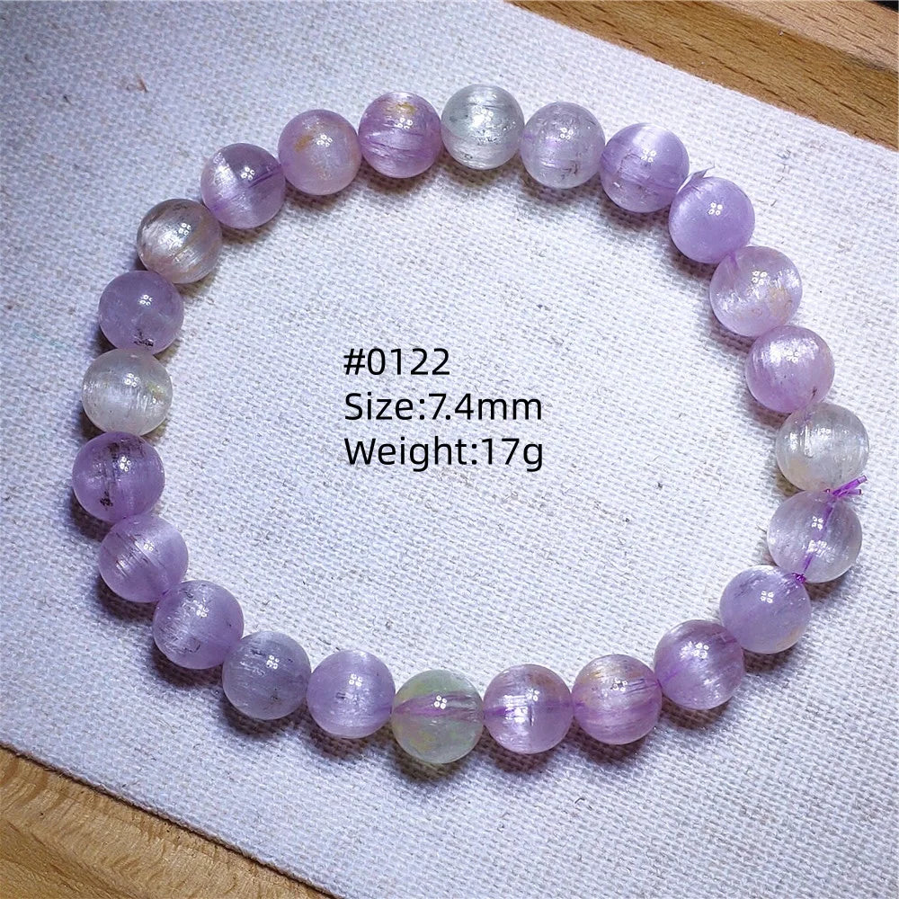 Natural Purple Kunzite Clear Round Beads Bracelet Jewelry Women Men Colorful Kunzite Bracelet Cat Eye Women Men AAAAAA