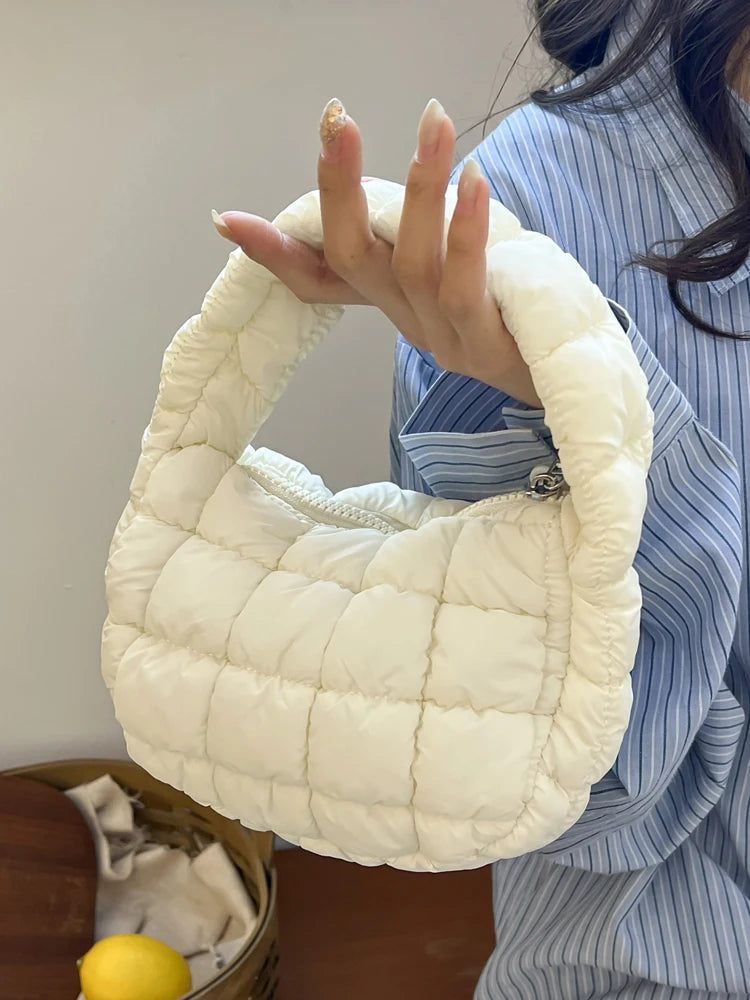 Spring 2025 Cloud Texture Quilted Bubble Handbag Casual Korean Style Women's Bag Mobile Phone Bag Folded Nylon Youth Leisure