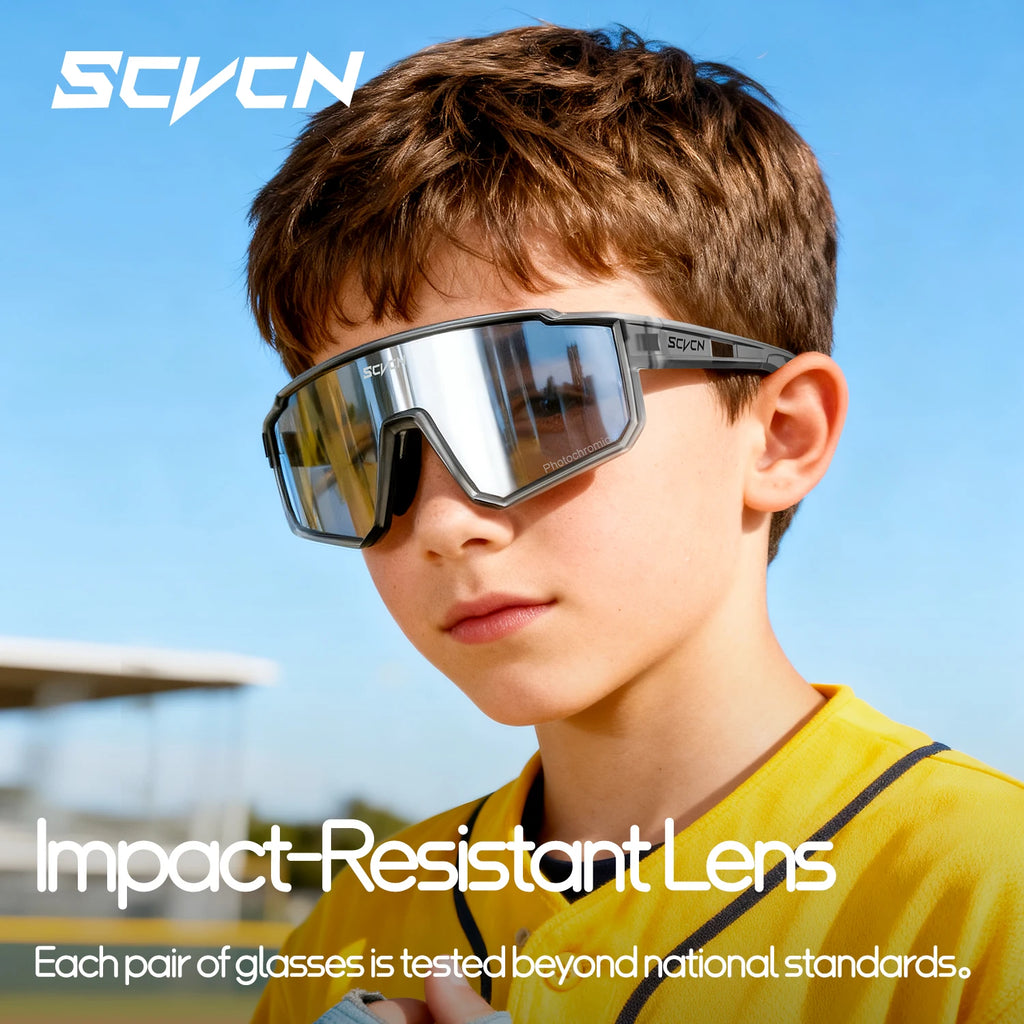 SCVCN New Photochromic Children Cycling Glasses Outdoor Sports Sunglasses Kids Road Bikes Cycling Eyewear UV400 Fashion Goggles
