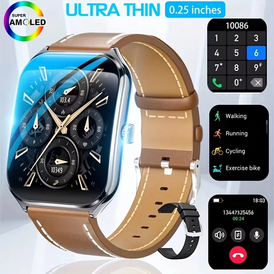 2026 New Ultra Thin AMOLED Smart Watch Men 386*448HD Screen Fashion Women Sports Bracelet BT Calling Waterproof Smartwatch gift